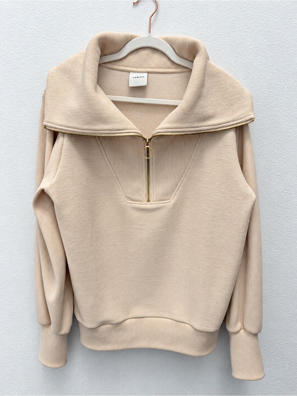 Varley Cream Vine Half-Zip Sweater with Ring Pull